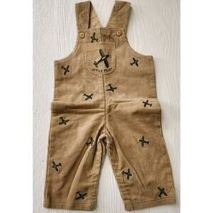 Unbranded Boys 6/9 Months Brown Corduroy Overalls Embroidered Planes